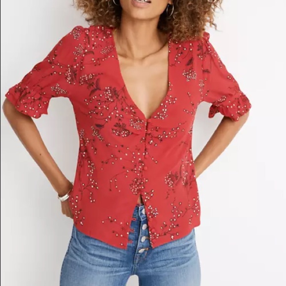 Madewell Daylight Top Red Floral Blouse 20
